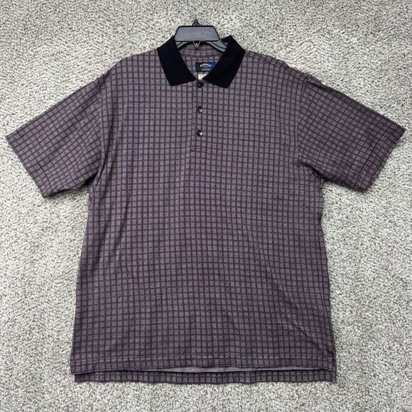 Vintage 90s Callaway Polo Shirt Men's Medium Red AOP Diamond Pattern Cotton Y2K - Picture 1 of 16